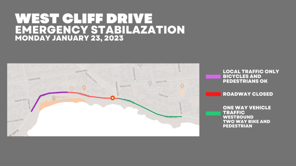 West Cliff Drive Storm Damage Temporary Traffic Controls Effective Jan